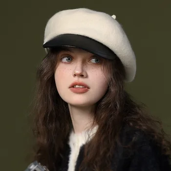 Lână de iarnă Berete Femei Toamna Anglia-stil de pălărie din Piele de Refuz Britanic Retro Artist Pictor Pălărie de sex Feminin Capac de vânzător de ziare