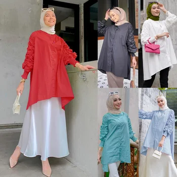 Malaezia Femeile Musulmane Bluza Islamic Maneca Lunga Topuri Casual Camasa Turcia Arabe Caftan Dubai Femme Solid De Culoare De Îmbrăcăminte Vestidos