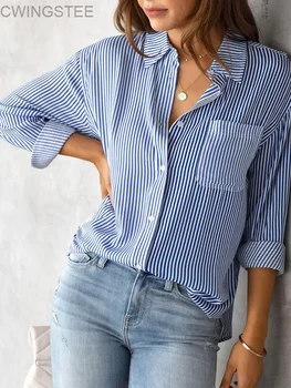 Maneca Lunga Cu Dungi Bluza Femei De Primăvară 2023 Nou De Sex Feminin Elegant Doamnelor Butonul Topuri De Moda Supradimensionat Office Lady Shirt