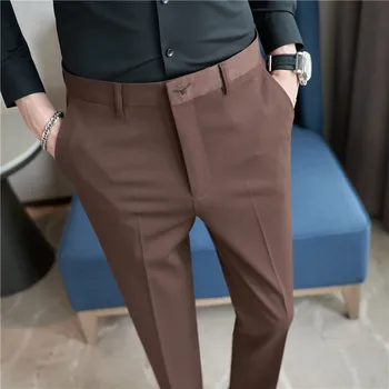 Mare Brand Solid Stretch Broderie pentru Bărbați Formale Purta Pantaloni Barbati Slim-fit Business Casual Costum Pantaloni Barbati Pantaloni Rochie de Banchet