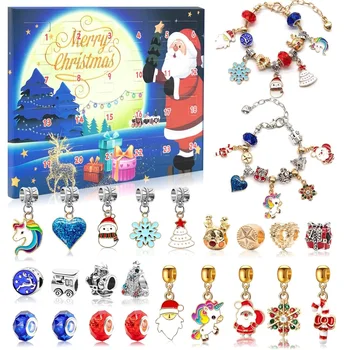Margele bijuterii Charms Orb Cutie, 24 de Zile de Crăciun Advent Calendar Pentru Fete, Cadouri, Crăciun DIY Brățară set Include 2 B