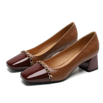 Mary Jane Pantofi pentru Femei 2023 Nou Stil Britanic Lanț de Metal Retro de Culoare de Potrivire Toc Gros Pompe Pentru Femei Pantofi de Confort