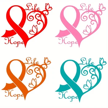 Masina acesssories Blocarea marchează Autocolant 4in1 Cancer Awareness Ribbon Inima Fluture de Viță de vie, Speranța de Viață Decal Vinil Grafică Truc