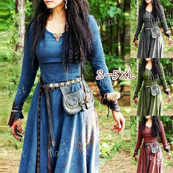 Medieval Rochie Femei, Cu Maneci Lungi Maxi Halat De Epocă Fairy Elf Dress Renașterii Celtice Viking Gotic Îmbrăcăminte Fantezie Rochie De Minge
