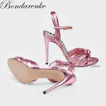 Metalic din Piele cu Barete allie Nod Sandale de Aur\Negru\Roz Stilet Tocuri inalte Pantofi Pompe 2022 Nou Design pentru Femei size43