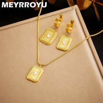 MEYRROYU 316L din Oțel Inoxidabil Geometrice Aur Pătrat de Culoare Pandantiv Colier Cercei Pentru Femei Farmec Clasic de Vânzare Fierbinte Set de Bijuterii