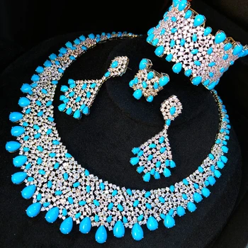 Missvikki de Lux Turcoaz Colier Bratara Cercei Inel Set de Bijuterii pentru Femei Lady Mireasa Nunta Petrecere de zi cu Zi la Modă Dotari