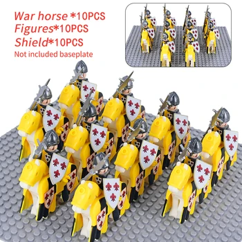 MOC Cavaleri Medievali Wars of the Roses Kinghts Soldați Scut War Horse cal de luptă Cifrele de Acțiune Blocuri Caramizi de Jucarie pentru copii