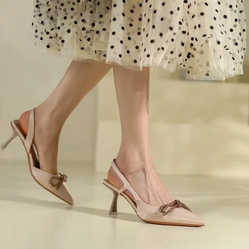 Moda Elegant 7 CM Tocuri inalte Femei Sandale de Fluture Nod Subliniat Toe Calitate de Top Doamnelor Pantofi