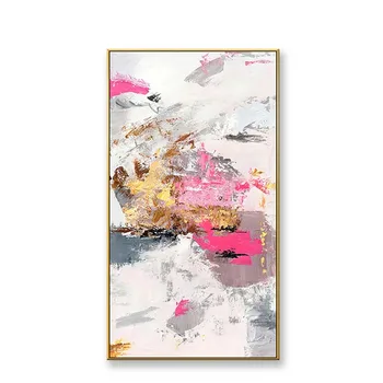 Modern Abstract poza perete pentru camera de zi decorative trase de Mână de culoare roz și de aur colorat, pictura in ulei pe panza arta de perete poster