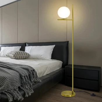 Moderne de Sticlă Mată Glob de Podea cu LED-uri Lampa de Stâlp în Picioare Lampă pentru Camera de zi Dormitor de Economisire a Energiei de Iluminat Negru/Auriu