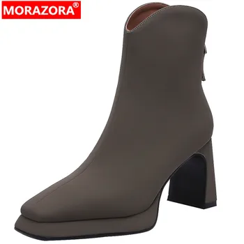 MORAZORA 2022 Noi Sosesc din Piele cu Fermoar Cizme Moderne Femei de Primăvară Platforma Glezna Cizme Tocuri Groase Pantofi de Moda