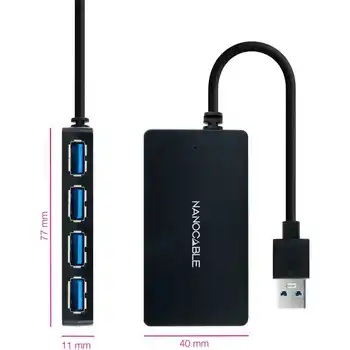 Nano-Port multi-port USB/masculin conexiune 3.0 la 4xusb/feminin 3.0, negru, 15 cm