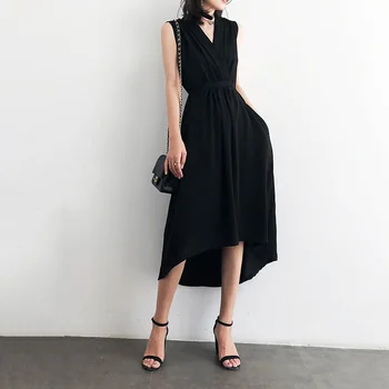 Negru rochie femei 2023 noi de vara stil high-talie v-gât Hepburn stil de inima mașină mică fusta neagra
