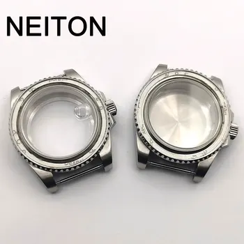 NEITON 40mm Negru PVD Caz Sticlă de Safir Negru se Potrivesc ETA2836 NH35/36 Mingzhu DG2813/5833 Miyota 8215/8205 Spate Transparent de Sticlă