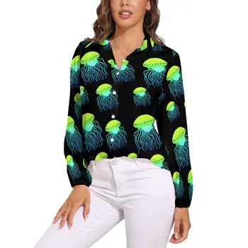Neon Jeleuri Bluza Verde Pește Jeleu Drăguț Personalizate, Bluze Femei Cu Maneca Lunga Tricouri Clasice De Vară Supradimensionate Sus