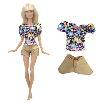 NK 1 Buc Papusa de Moda Tinuta Pentru Papusa Barbie Haine de Flori Model Tricou + pantaloni Scurți 1/6 Papusa Haine Accesorii Jucarii 4X