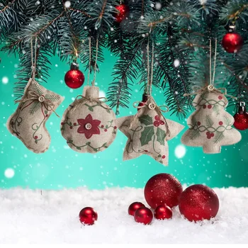 Noi De Craciun Lenjerie De Pandantive Decorațiuni Pentru Bradul De Crăciun Pandantive Mici Imprimate Pentagonal Stele Decoratiuni Recuzită Crăciun Fericit