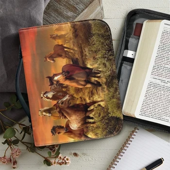 Noi Funcționare 3D Cal de Imprimare Biblia Caz Acoperire Animal Biblic Creștin Sac de Depozitare Biblie Femei Sac Portabil Fermoar Mâner Genți de mână