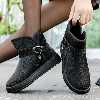 Noi Lucios cu Paiete, Cizme de Zapada pentru Femei Non-Alunecare Grosime de Pluș Pantofi de Iarnă Femeii de Moda Catarama Plat Glezna Cizme Zapatos Mujer