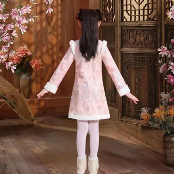 Noi Qipao Chineză Stil de Îmbrăcăminte de Iarnă Cu adaos de Catifea Și Îngroșat Mijlocul Copiilor lui Tang Îmbrăcăminte, Hanfu,fete de Imprimare