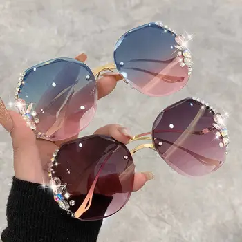 Nou Lux Rehinestone Supradimensionate fără ramă de ochelari de Soare pentru Femei Brand de Moda Designer de Mare Cadru Diamant Pătrat Ochelari de Soare