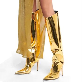 Oglinda Cizme Sexy, Tocuri Ascuțite Toe Femei Cizme Înalte Culori Bomboane Pantofi Cu Toc Inalt, Fermoar Lateral Lung Botas Mujer 2023