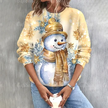 Om De Zăpadă De Crăciun De Imprimare Pulover Pentru Femei O De Gât Tricou Maneca Lunga De Toamna De Moda Casual Pulover Supradimensionat Haine De Sex Feminin