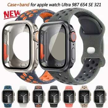Original, Curea Silicon+Caz Pentru Apple Watch 9 8 7 45mm 41mm Sport Silicon Trupa Încheietura mâinii Pentru IWatch 6 5 4 SE 44mm 40mm Capac de Sticlă