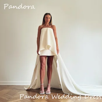 Pandora Crep Scurt Strapless Fără Mâneci Zburli Fildeș Mireasa Rochii Mini Curtea Tren Rochii De Mireasa Elegante Pentru Femei 2024