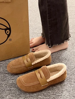 Pantofi Femei 2023 Superficial Gura Rotund Toe Slip-on Casual Femei Adidași, Mocasini Cu Blana Apartamente Noi de Iarna Aluneca Pe Mocasin