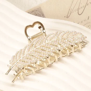 Parul Gheare Clipuri forma de pene cu perle plin așteptare Puternic Preveni Alunecarea Decorative de Par Styling Clemă KC aur