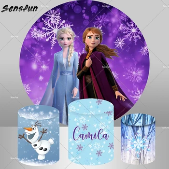 Personalizat Rotund Cerc Fundaluri Frozen Elsa Printesa Anna, Fetele Petrecere De Ziua Decor Fulg De Zăpadă Gheață Fundaluri Foto