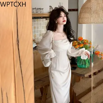 Petrecere Casual Moda coreeană-O singură Bucată Rochie de sex Feminin Dantela Vintage Chic Rochii Midi 2024 primăvară Solid Elegant Fairy Rochii Femei