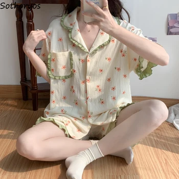 Pijama Seturi Pentru Femei De Vară Populare Kawaii Elevele Sleepwear Stil Coreean De Agrement Lounge Confortabil Haine La Modă Mozaic Conceput