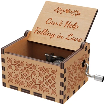 Prietena Cadou de Ziua Îndrăgostiților nu Pot Ajuta care se Încadrează în Dragoste din Lemn de Mână Cotite Music Box Gravură de Epocă