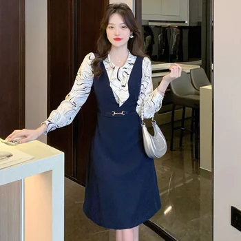 Primavara Toamna Imprimare Mâneci Lungi Rochie Mini De Înaltă Calitate Femei Elegante Office Lady Rochii 2023 Noi Coreeană De Moda Rochie De Lux