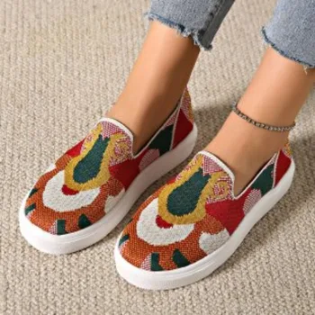Primăvara Nou Slip-On Tipărite Femei Vulcanizat Pantofi 2024 la Modă fără toc pentru Femei Pantofi Casual Mocasini Zapatos De Mujer