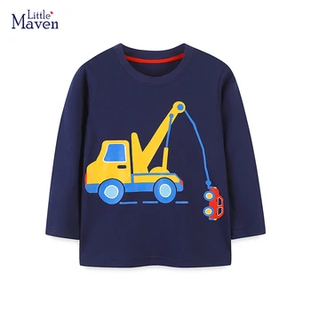 Puțin Maven Haine Copil Baieti Toamna Primavara Topuri Haine pentru Copii Desene animate pentru Copii Excavator cu Mâneci Lungi T-shirt Bumbac