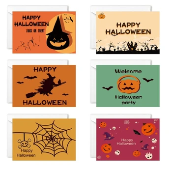 R2JC 6pcs/set Halloween Felicitari cu Plicuri Autocolante Fericit Dovleac de Halloween Vrăjitoare Bat Modele de cărți Poștale Invitație