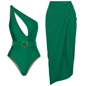 Retro Culoare Verde de Potrivire a Tipărit-O bucată de costume de Baie Sexy, Plaja, Costume de baie, Fashion Curea Cover-up Bluza de Pre-vânzare 2023 Noi de Vara