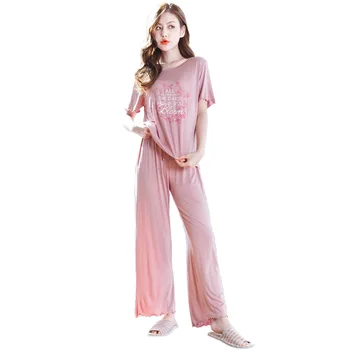 Roz de Imprimare Scrisoare Femei Pijamale Seturi de 2 BUC Modal Pijamale Somn Costum Mireasa Pijamale Pijamale de Vara Vrac Lenjerie Uzura Acasă