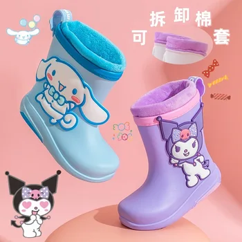Sanrio Hello Kitty Cizme De Ploaie Copii Confortabil Anime 23 Detașabil Capac De Bumbac Pantofi De Apă De Lumină Copii Drăguț Desen Animat Stil Nou