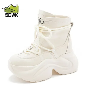 SDWK 9cm Femei Platforma Wedge Indesata Glezna Cizme Adidasi Femei Casual de Toamnă de Primăvară de Pantofi de Firmă QA048
