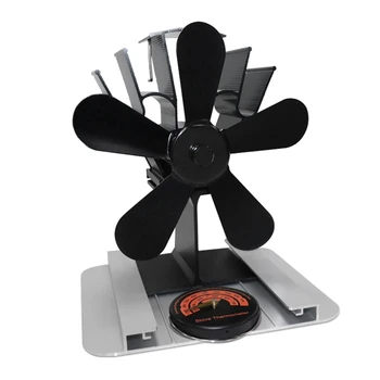 Semineu Ventilator 5-Lamă De Căldură Alimentat Cuptor Ventilator +Termometru Pentru Lemn/Jurnal De Arzatoare/Seminee/Incalzire