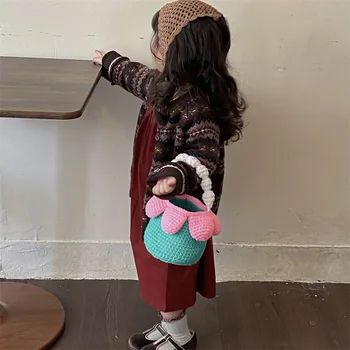 Stil Coreean Fetițe Mini Drăguț Sac Găleată De Flori Model Tricotate Geantă De Mână Copilul Printesa Copil Mic Tote Sac Florale Geanta
