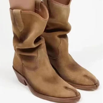 Tabi Vest Glezna Cizme Pentru Femei Pantofi De Cowboy Cutat Para Mujeres Botas De Tornozelo Tocuri Sapatos Feminino Com Frete Gratis
