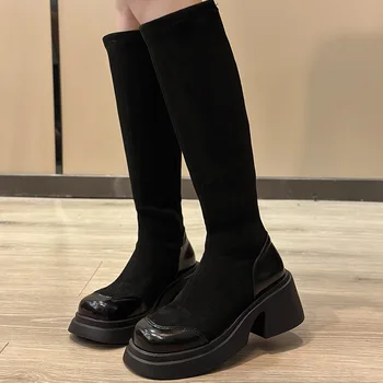 Toamna și Iarna Cizme pentru Femei New Grosime de Pantofi Talpa Anti-Alunecare Elastic Cizme Versatile Negru Cizme pentru Femei de Moda Cizme cu Platforma