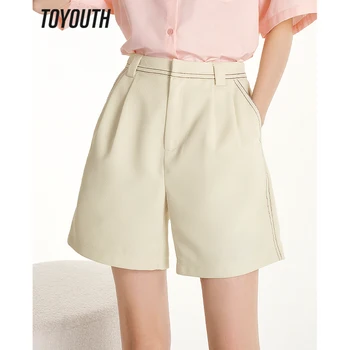 Toyouth Femei Costum De Pantaloni Scurți 2023 Vară Talie Mare Drept Liber De Pantaloni Largi Picior Contrastante De Linii Elegante Oficial Pantaloni