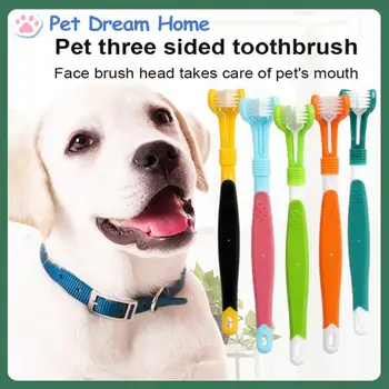 Trei Fețe Câine de Companie Periuta de dinti ThreeHead Multi-unghi Periuță de dinți de Curățare Pisică Câine Perie Respiratia urat mirositoare Dinți de Îngrijire Instrument Pisica Periuta de dinti